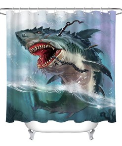 Shark Monster Ocean Wave Print Shower Curtain for Bathroom