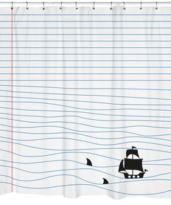 Shark Notepad Shower Curtain - Pirate Theme Bathroom Decor for Kids