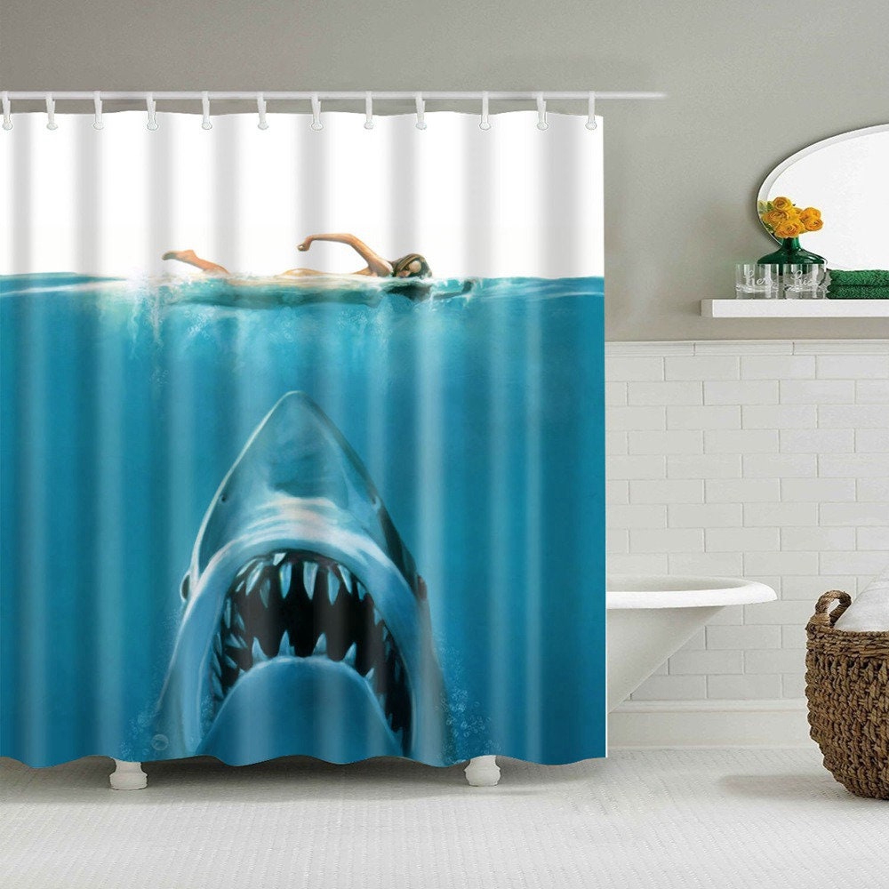 Shark Print Shower Curtain, Animal Lovers, Fun and Cute Decor, Waterproof Fabric for Bathroom Decor