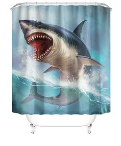 Shark Print Shower Curtain Bathroom Mat Cover for a Nautical and Bold Bathroom Decor