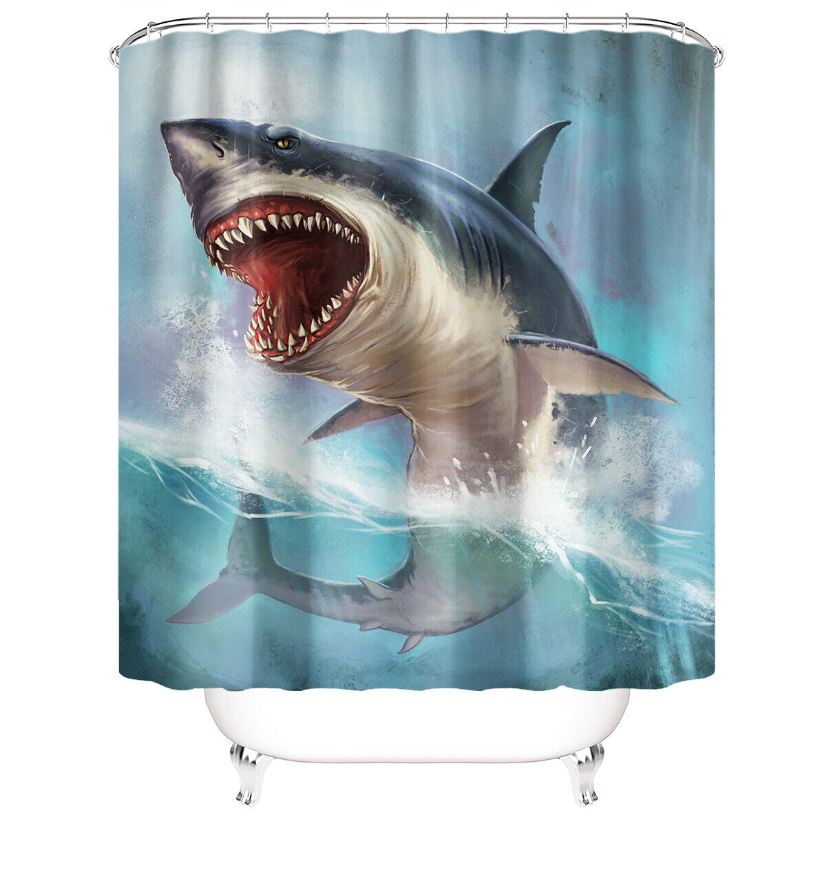 Shark Print Shower Curtain Bathroom Mat Cover for a Nautical and Bold Bathroom Decor