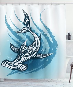 Shark Print Shower Curtain, Fabric for Bathroom Decor