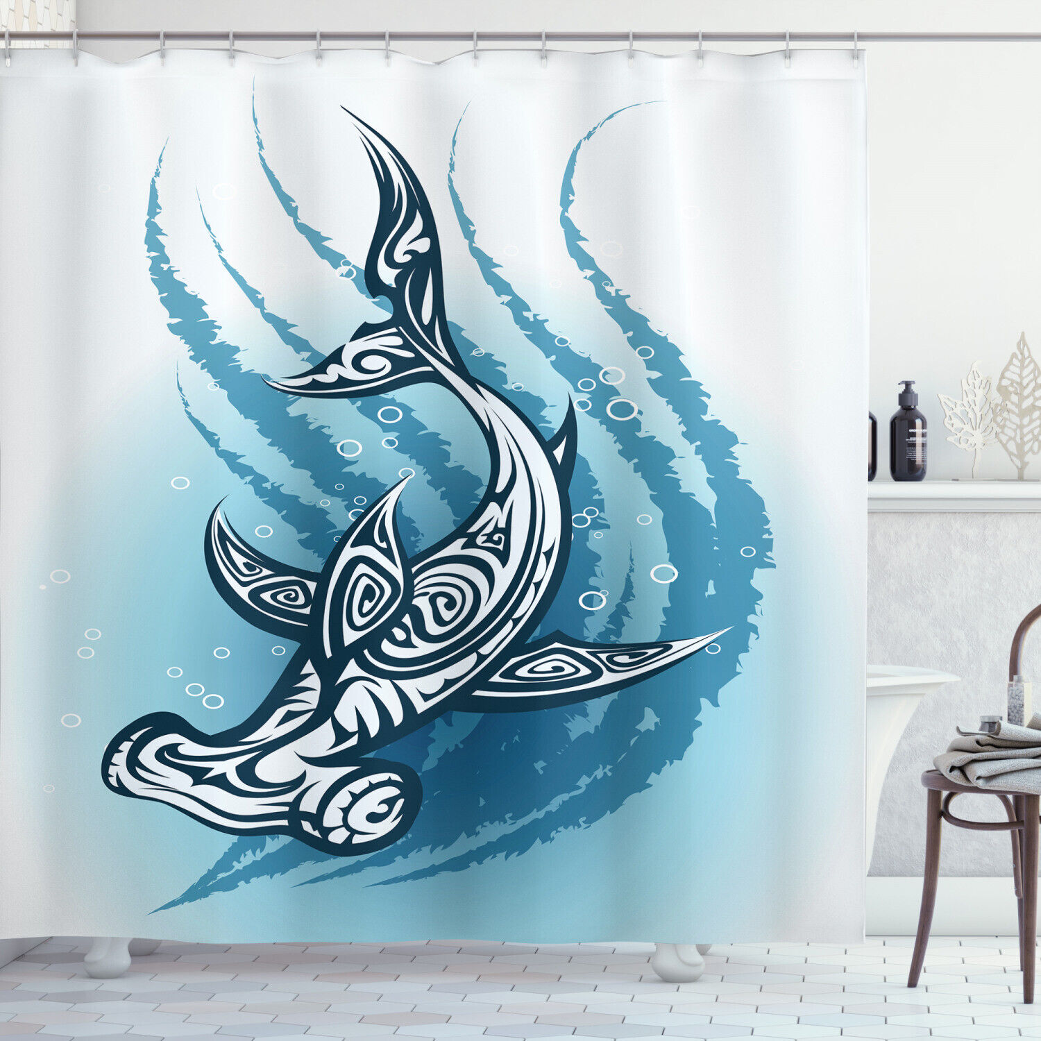 Shark Print Shower Curtain, Fabric for Bathroom Decor