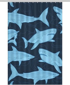 Shark Print Shower Curtain, Funny Modern Design, Waterproof Fabric for Bathroom Decor