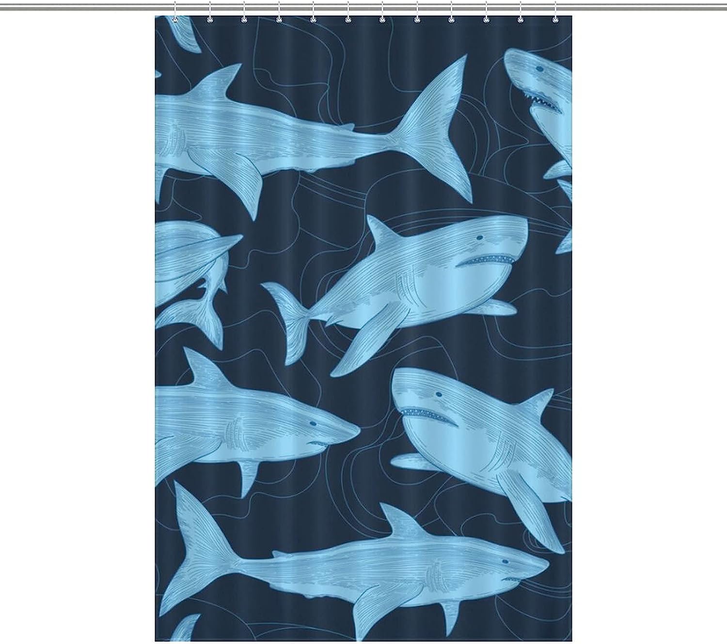 Shark Print Shower Curtain, Funny Modern Design, Waterproof Fabric for Bathroom Decor