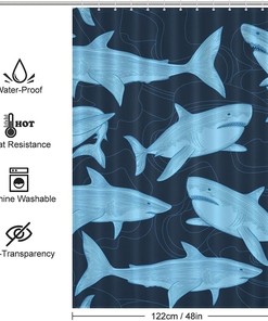 Shark Print Shower Curtain, Funny Modern Design, Waterproof Fabric for Bathroom Decor