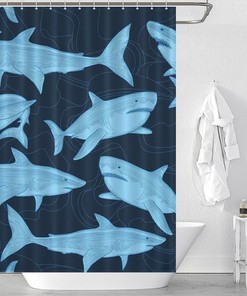 Shark Print Shower Curtain, Funny Modern Design, Waterproof Fabric for Bathroom Decor