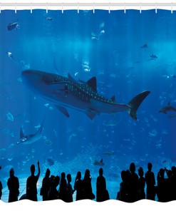 Shark Print Shower Curtain, Sea Pattern Design, Fabric for Bathroom Decor