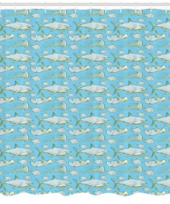 Shark Print Shower Curtain, Underwater Design, Waterproof Fabric for Bathroom Decor
