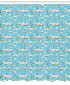 Shark Print Shower Curtain, Underwater Design, Waterproof Fabric for Bathroom Decor