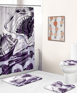 Shark Print Shower Curtain, for Bathroom Decor
