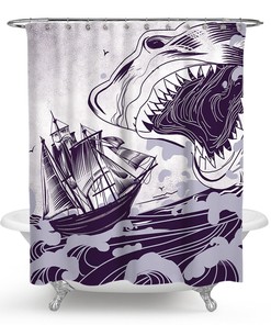 Shark Print Shower Curtain, for Bathroom Decor
