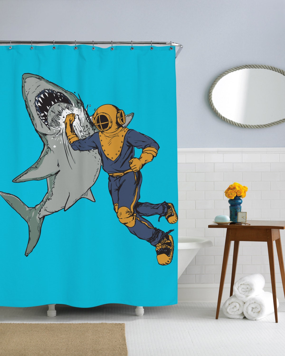 Shark Shower Curtain - Funny And Nautical Decor - Ideal For Beach Lovers - Image 2