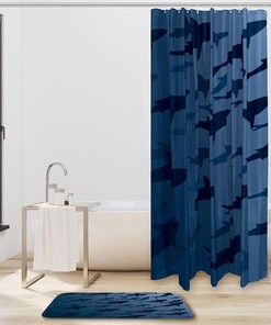 Shark Swarm Silhouette Shower Curtain and Bath Mat for Bathroom