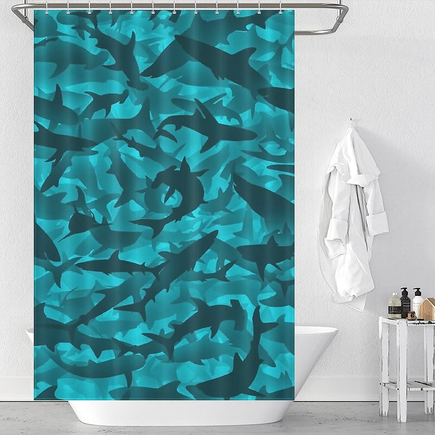Shark Whale Modern Durable Washable Shower Curtain for Your Bathroom