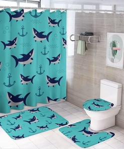 Shark and Anchor Ocean Adventure Shower Curtain, Waterproof Bathroom Decor by Vantaso