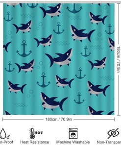 Shark and Anchor Ocean Adventure Shower Curtain, Waterproof Bathroom Decor by Vantaso