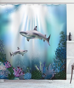 Sharks & Coral Printed Shower Curtain for Your Aquatic Bathroom