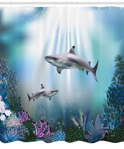Sharks & Coral Printed Shower Curtain for Your Aquatic Bathroom