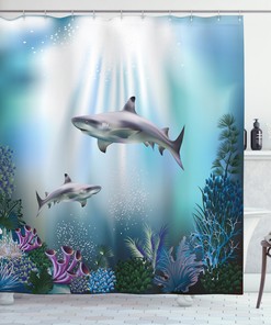 Sharks & Coral Printed Shower Curtain for Your Aquatic Bathroom 