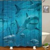 Sharks Pattern Waterproof Bath Curtain with Metal Grommet Holes