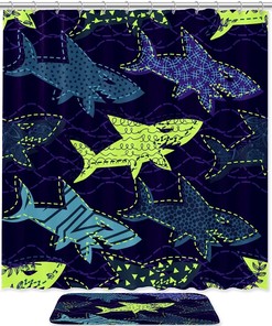 Sharks Print Shower Curtain For Bathroom Decor