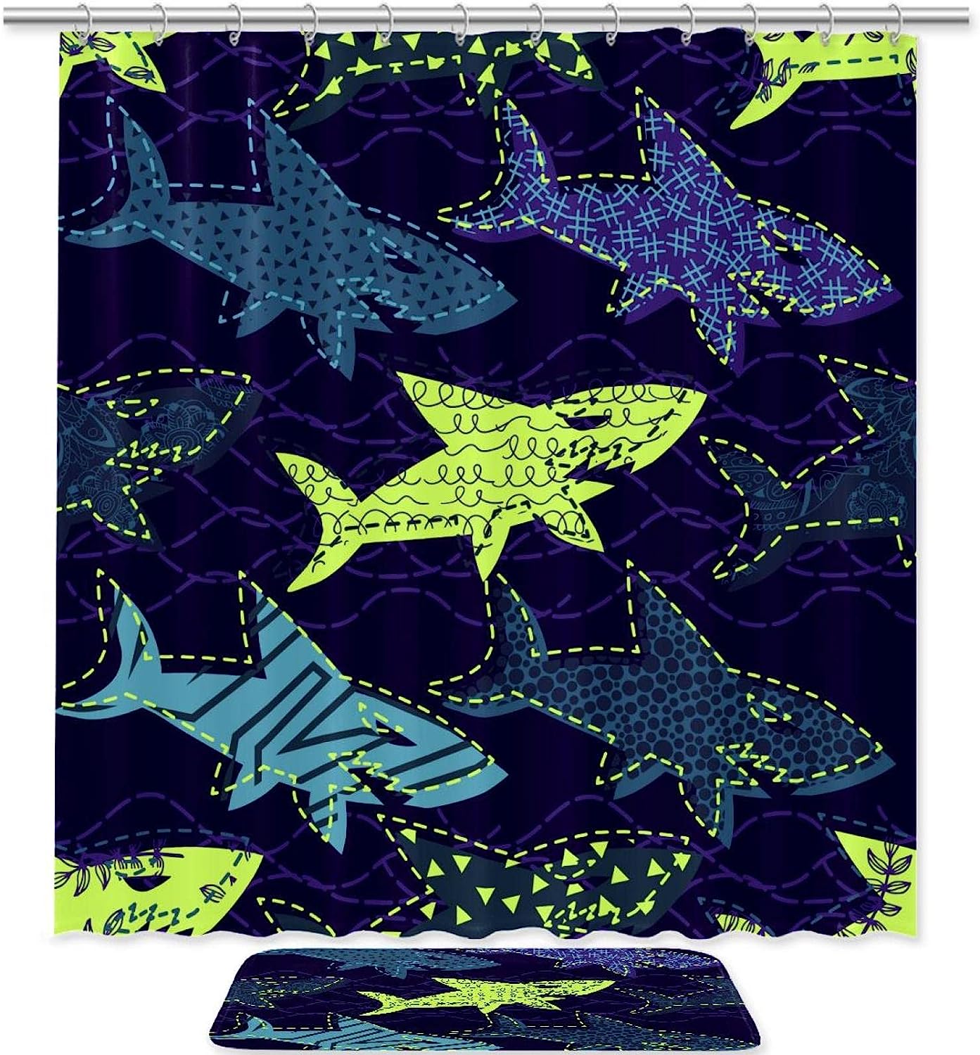 Sharks Print Shower Curtain For Bathroom Decor