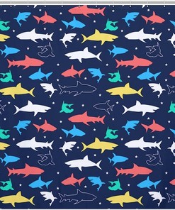 Sharks Print Shower Curtain For Fashionable And Modern Bathroom