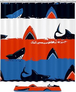 Sharks Sea Stripe At Home Shower Curtain With Microfiber Accents, Machine Washable