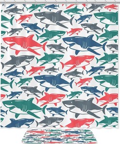 Sharks Seamless Pattern Waterproof Shower Curtain for Bathroom