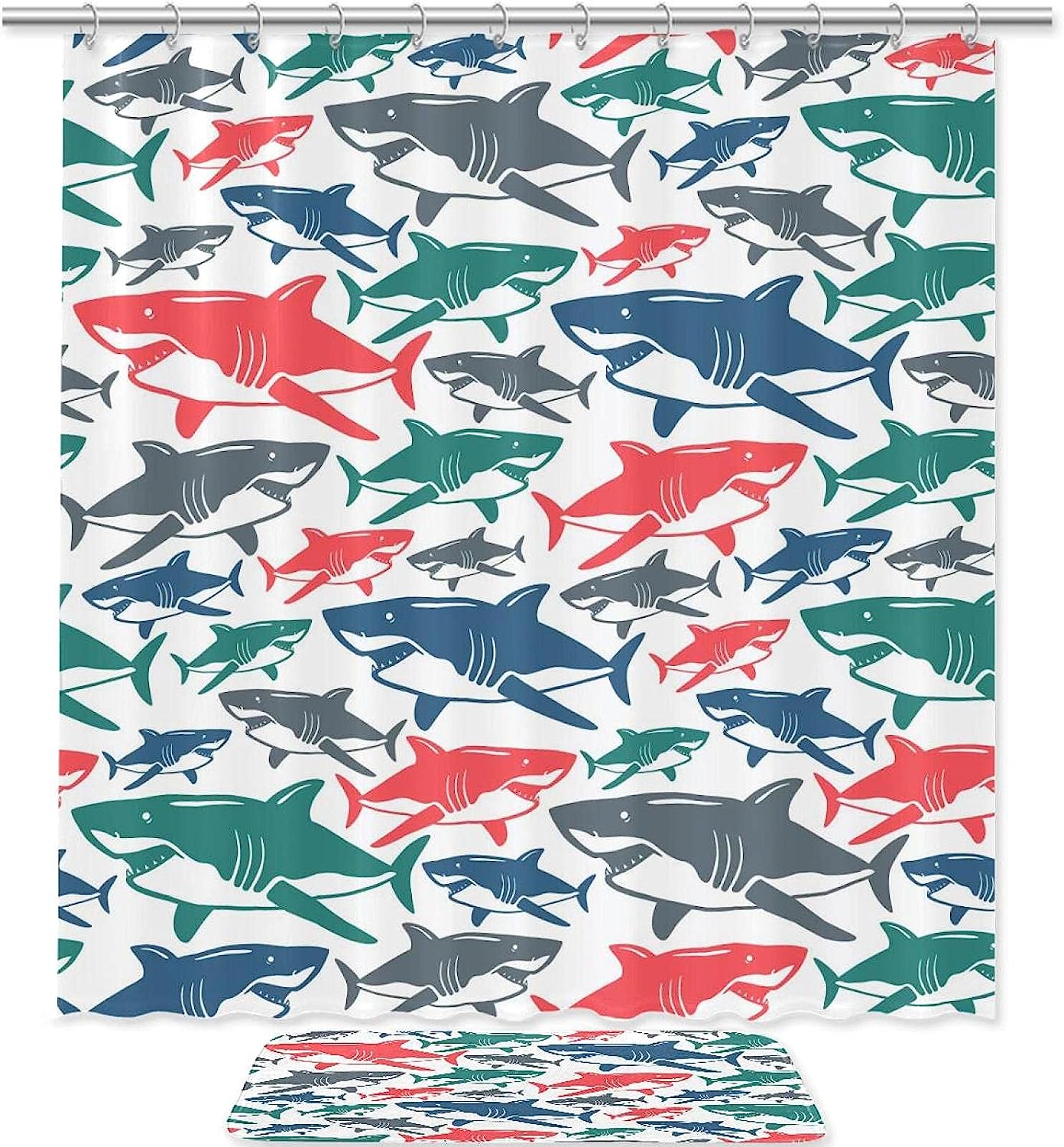 Sharks Seamless Pattern Waterproof Shower Curtain for Bathroom