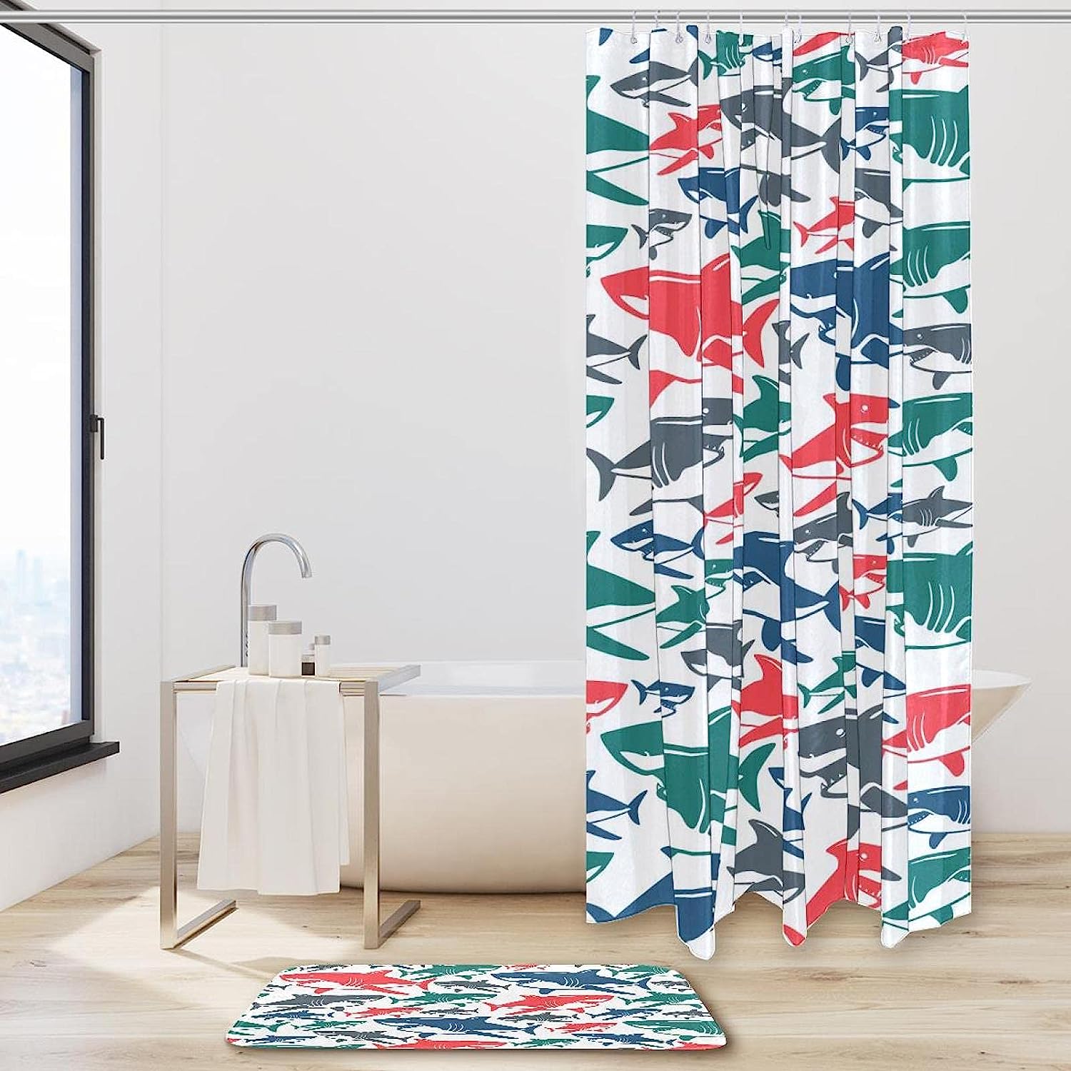 Sharks Seamless Pattern Waterproof Shower Curtain for Bathroom