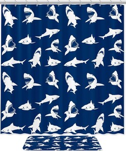 Sharks Silhouettes Pattern Waterproof Shower Curtain for Your Bathroom