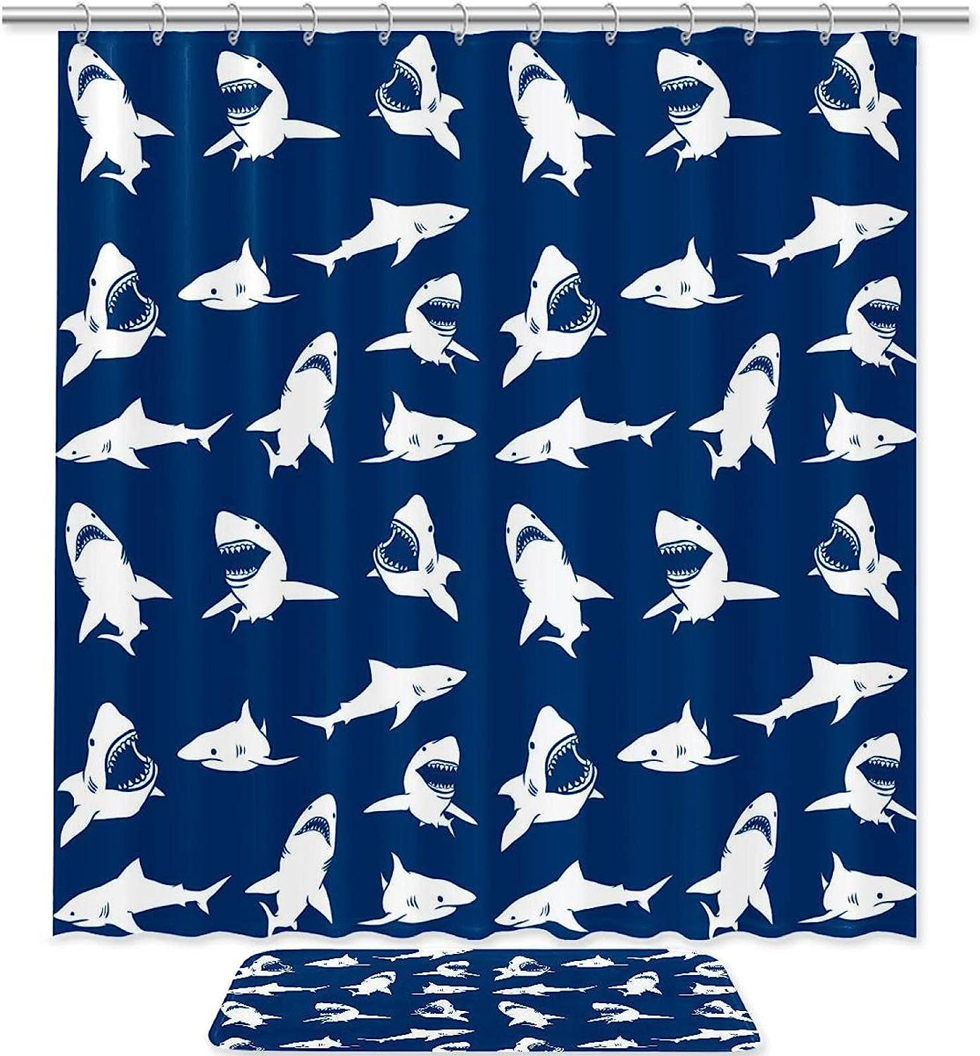 Sharks Silhouettes Pattern Waterproof Shower Curtain for Your Bathroom