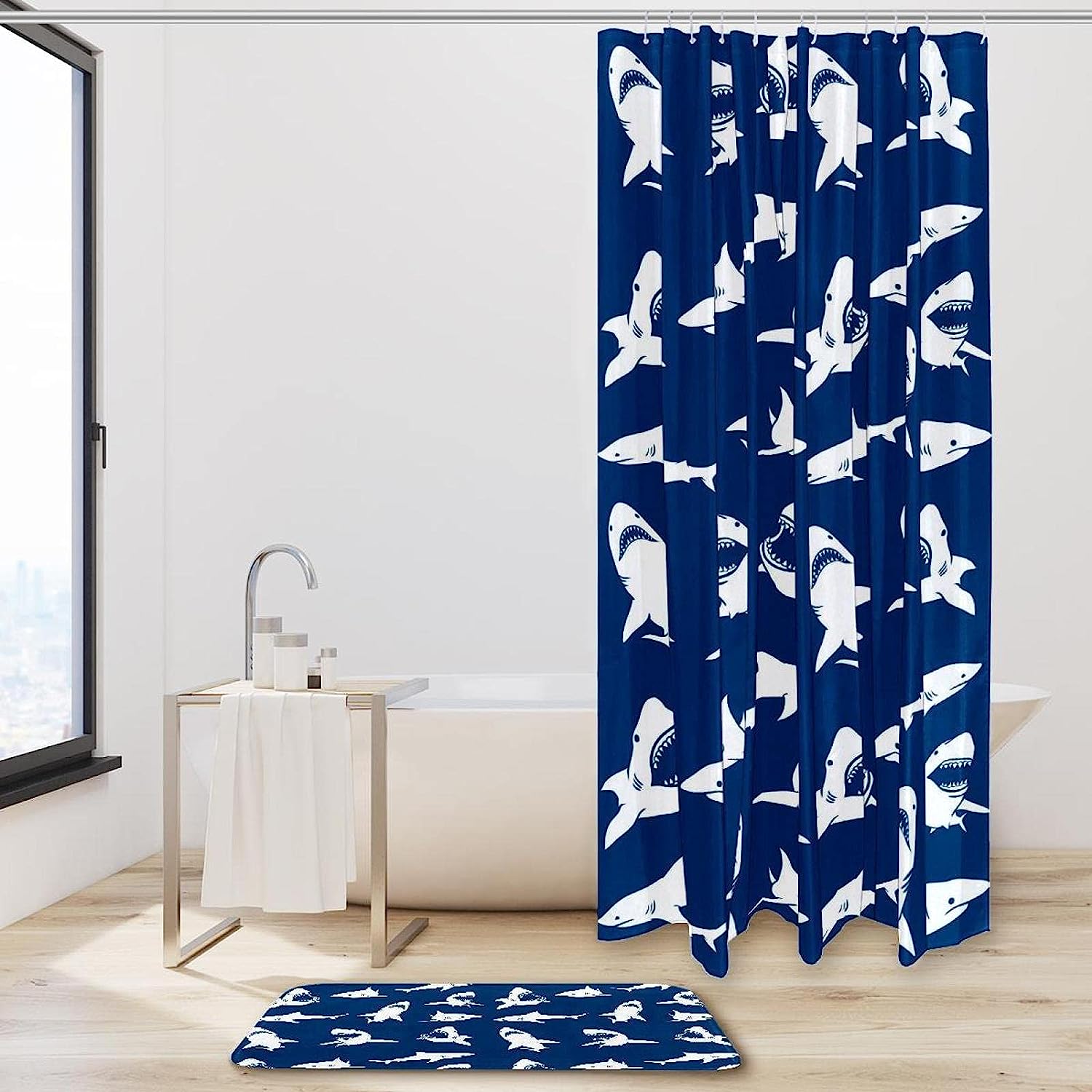 Sharks Silhouettes Pattern Waterproof Shower Curtain for Your Bathroom
