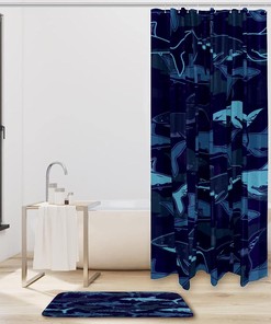 Sharks on Aqua Waterproof Fabric Shower Curtain for Your Bathroom