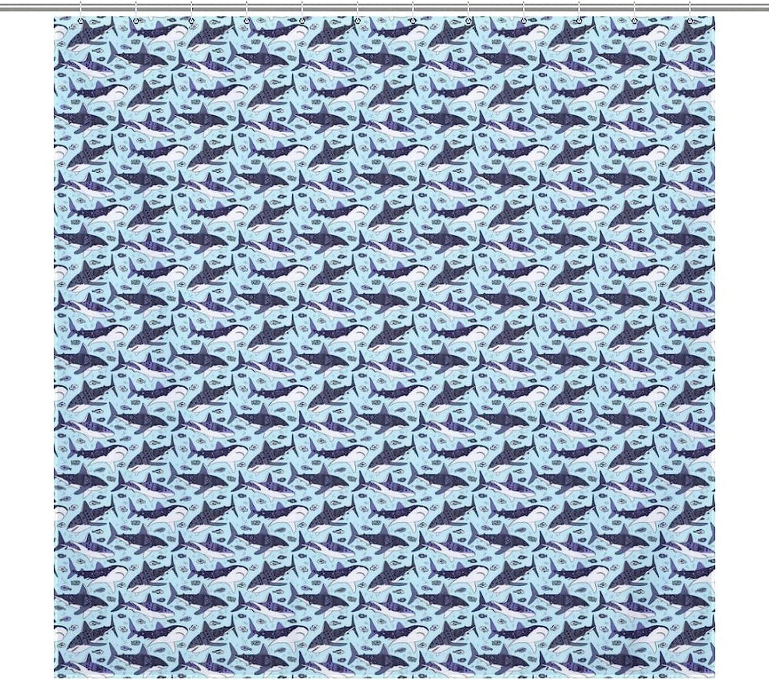 Sharks on Blue Ocean Floor 3D Waterproof Shower Curtain