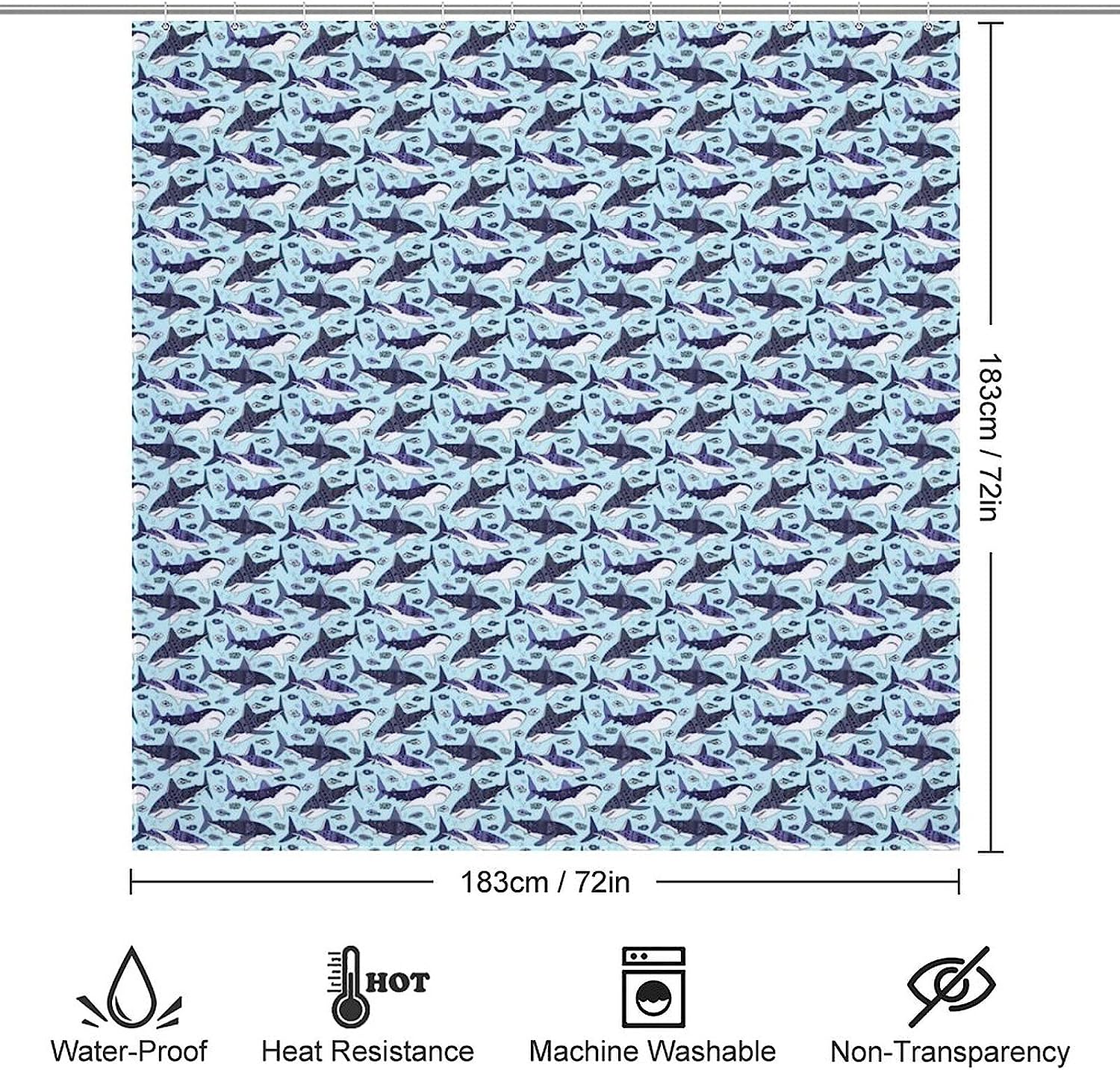 Sharks on Blue Ocean Floor 3D Waterproof Shower Curtain