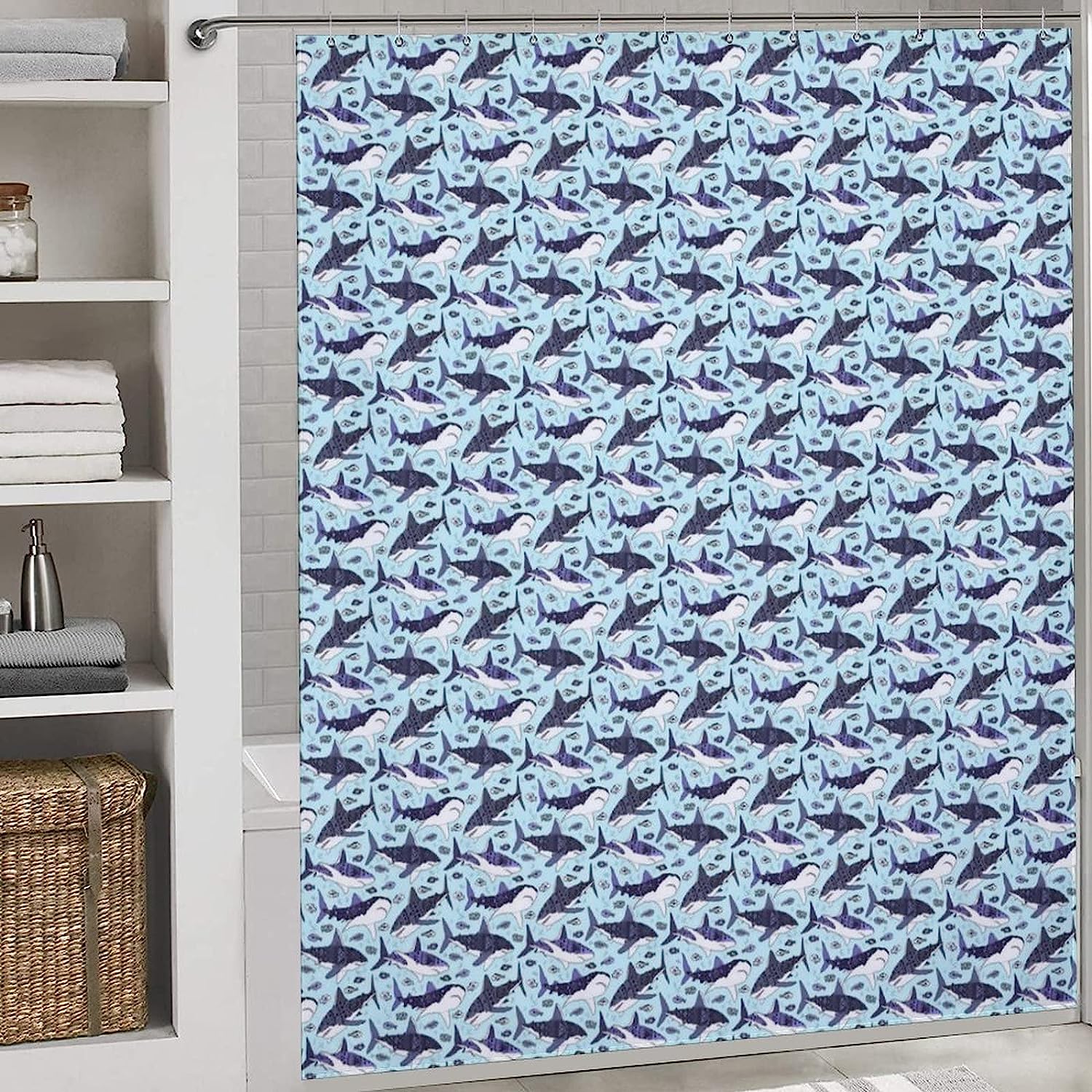 Sharks on Blue Ocean Floor 3D Waterproof Shower Curtain
