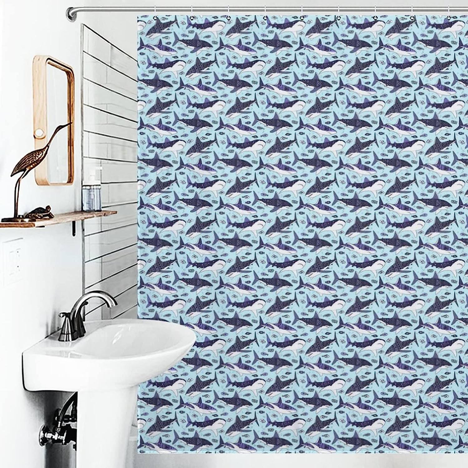 Sharks on Blue Ocean Floor 3D Waterproof Shower Curtain