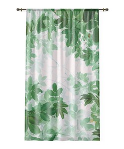 Sheer Green Foliage Window Curtain With Leaves Print For Modern Chic Decor