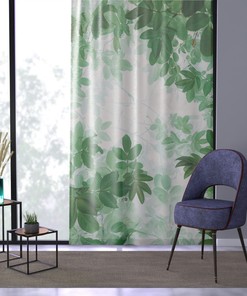 Sheer Green Foliage Window Curtain With Leaves Print For Modern Chic Decor