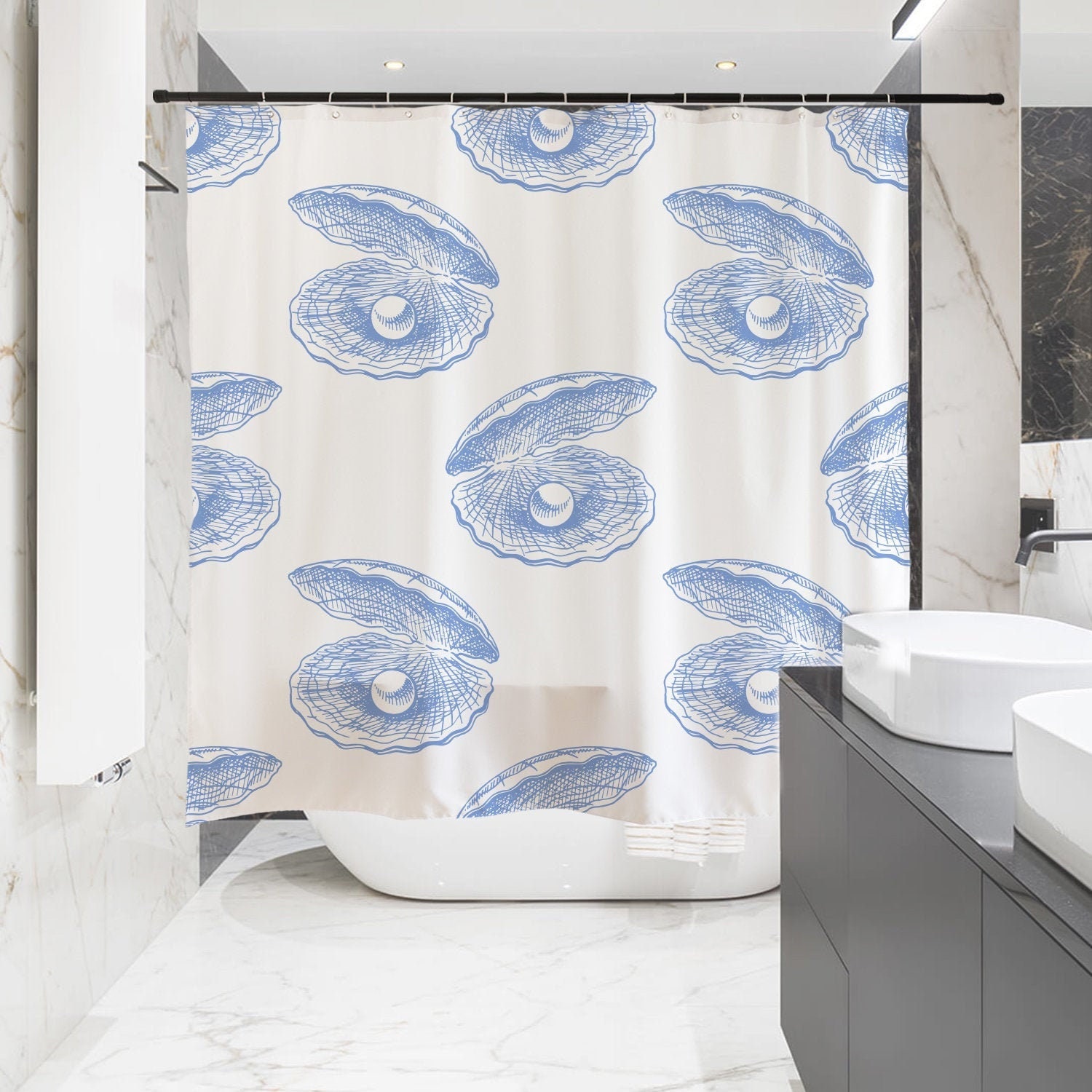 Shell Clam Pearl Shower Curtain For A Modern Minimalist Home Bath Decor