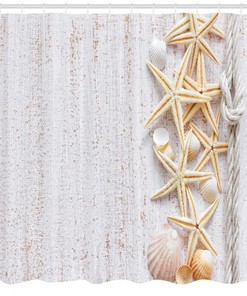 Shell Decor and Starfish Ocean Beach Themed Print Shower Curtain - Water Resistant Bath Curtain