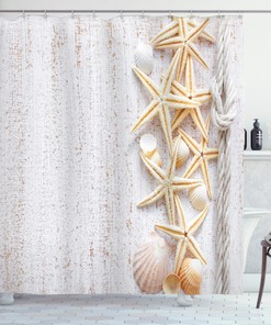 Shell Decor and Starfish Ocean Beach Themed Print Shower Curtain - Water Resistant Bath Curtain for Bathroom Decor 