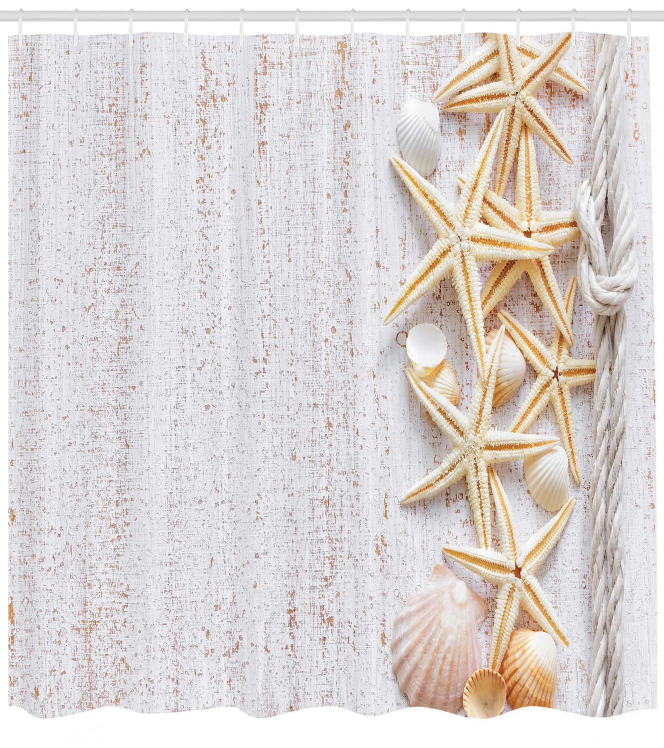 Shell Decor and Starfish Ocean Beach Themed Print Shower Curtain - Water Resistant Bath Curtain for Bathroom Decor