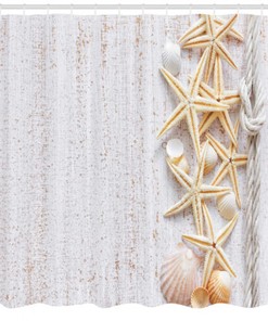 Shell Decor and Starfish Ocean Beach Themed Print Shower Curtain for Bathroom Decor