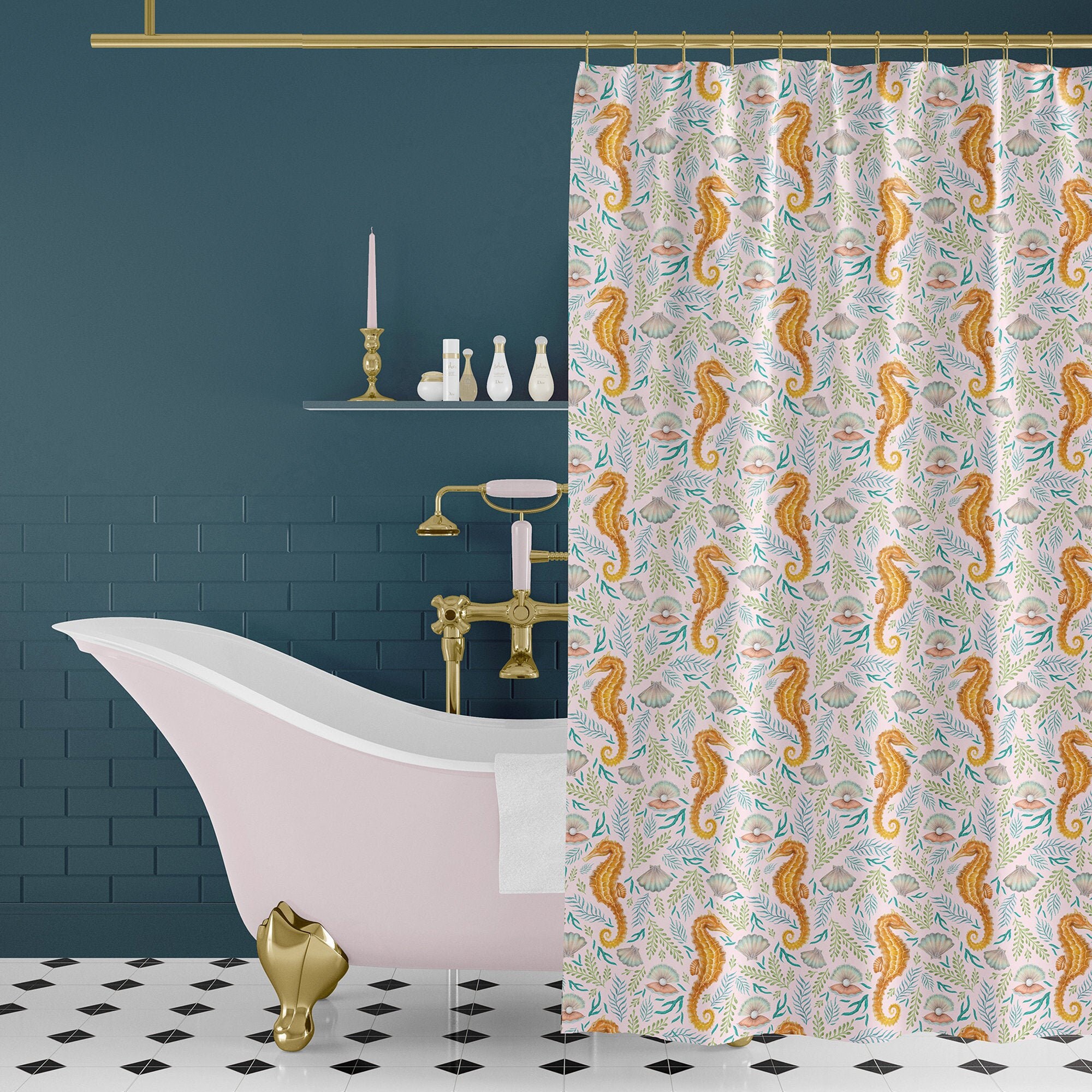 Shell Pink Royal Reef Shower Curtain in 3 Sizes - Lovely Bathroom Decor