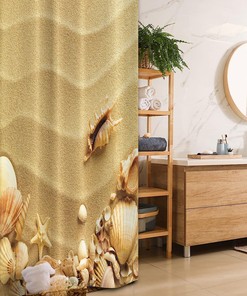 Shells On Wavy Sandy Beach And Starfish Summer Coastal Theme Shower Curtain