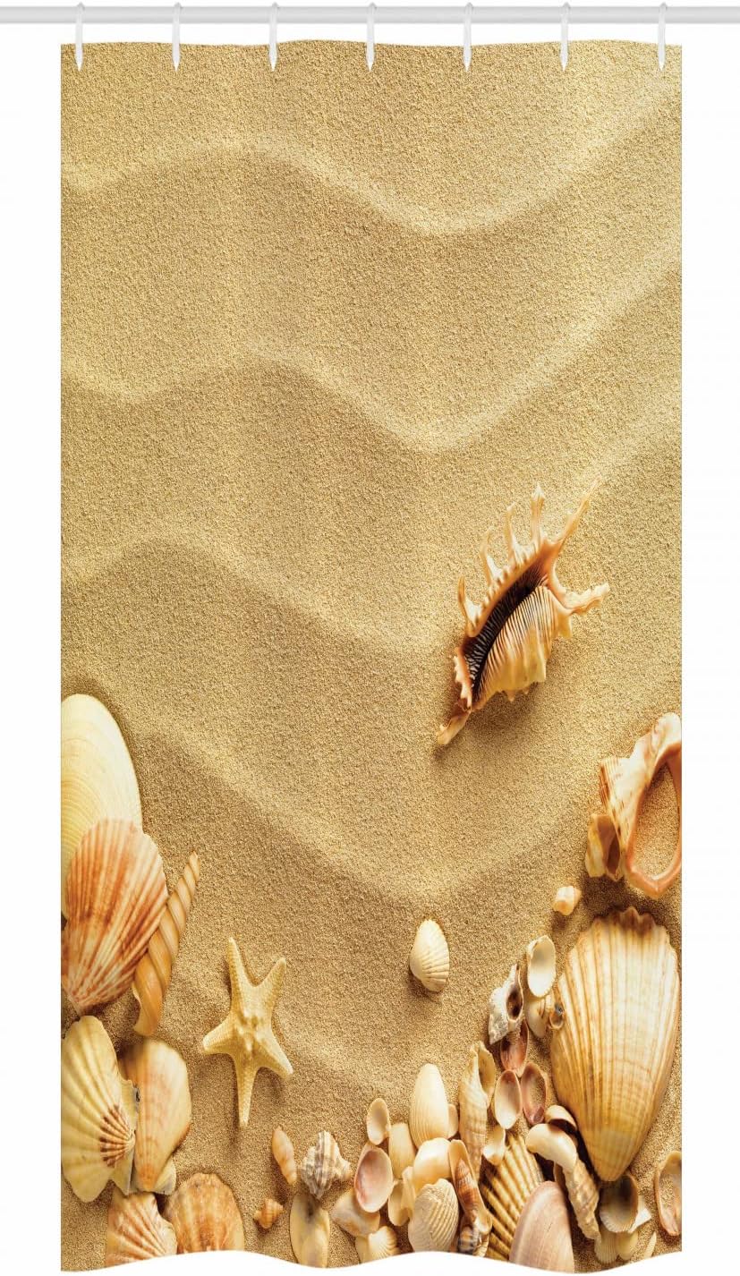 Shells On Wavy Sandy Beach And Starfish Summer Coastal Theme Shower Curtain - Image 3